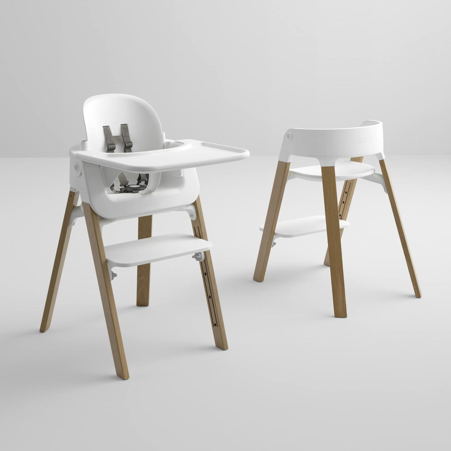 Steps Chair - White Seat with Hazy Grey Legs - 5-In-1 Seat System - Can Transform into Newborn + Toddler High Chair - for Children up to 187 Lbs. - Tool Free, Stylish & Adjustable