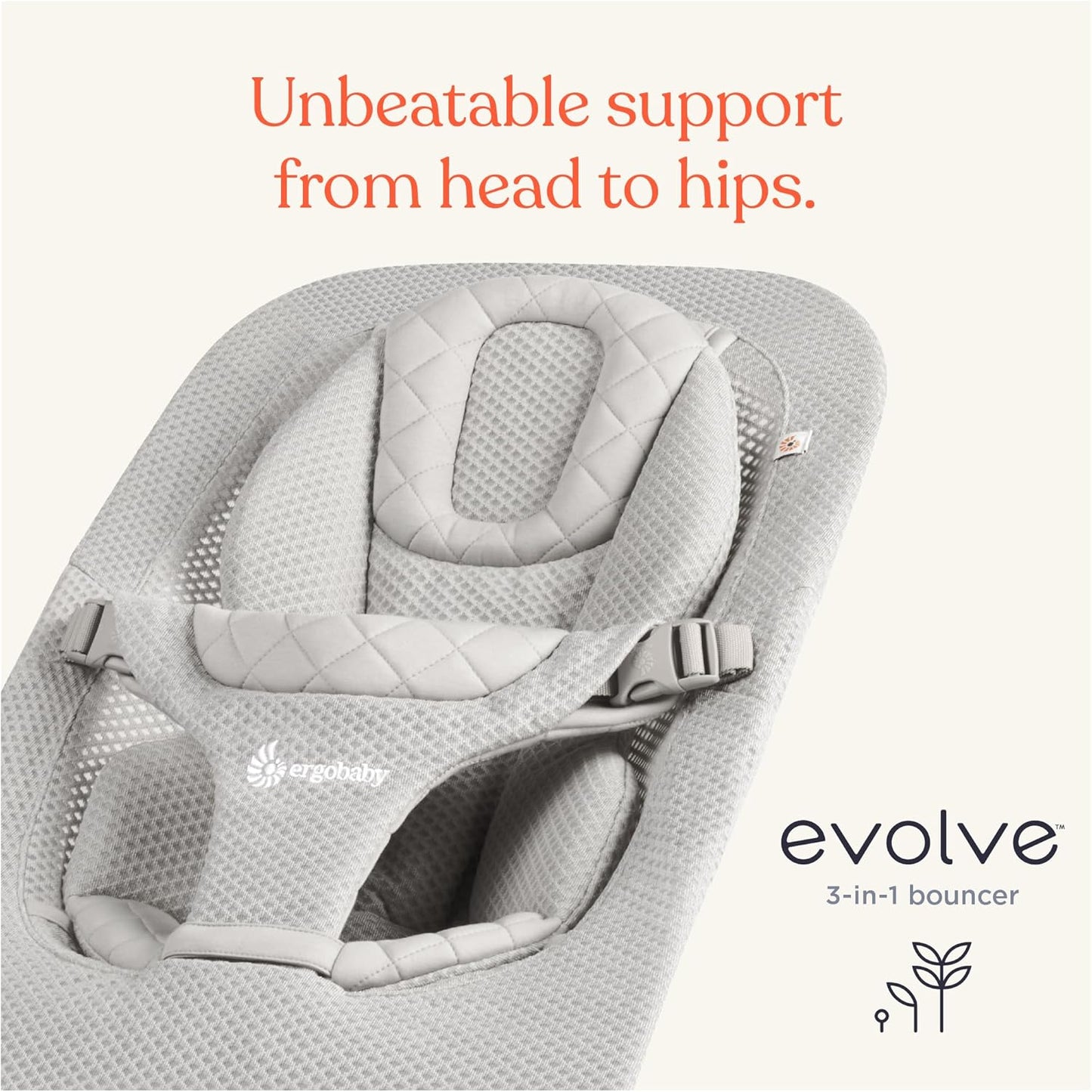 Evolve 3-In-1 Mesh Bouncer, Adjustable Multi Position Baby Bouncer Seat, Fits Newborn to Toddler, Grey Mesh