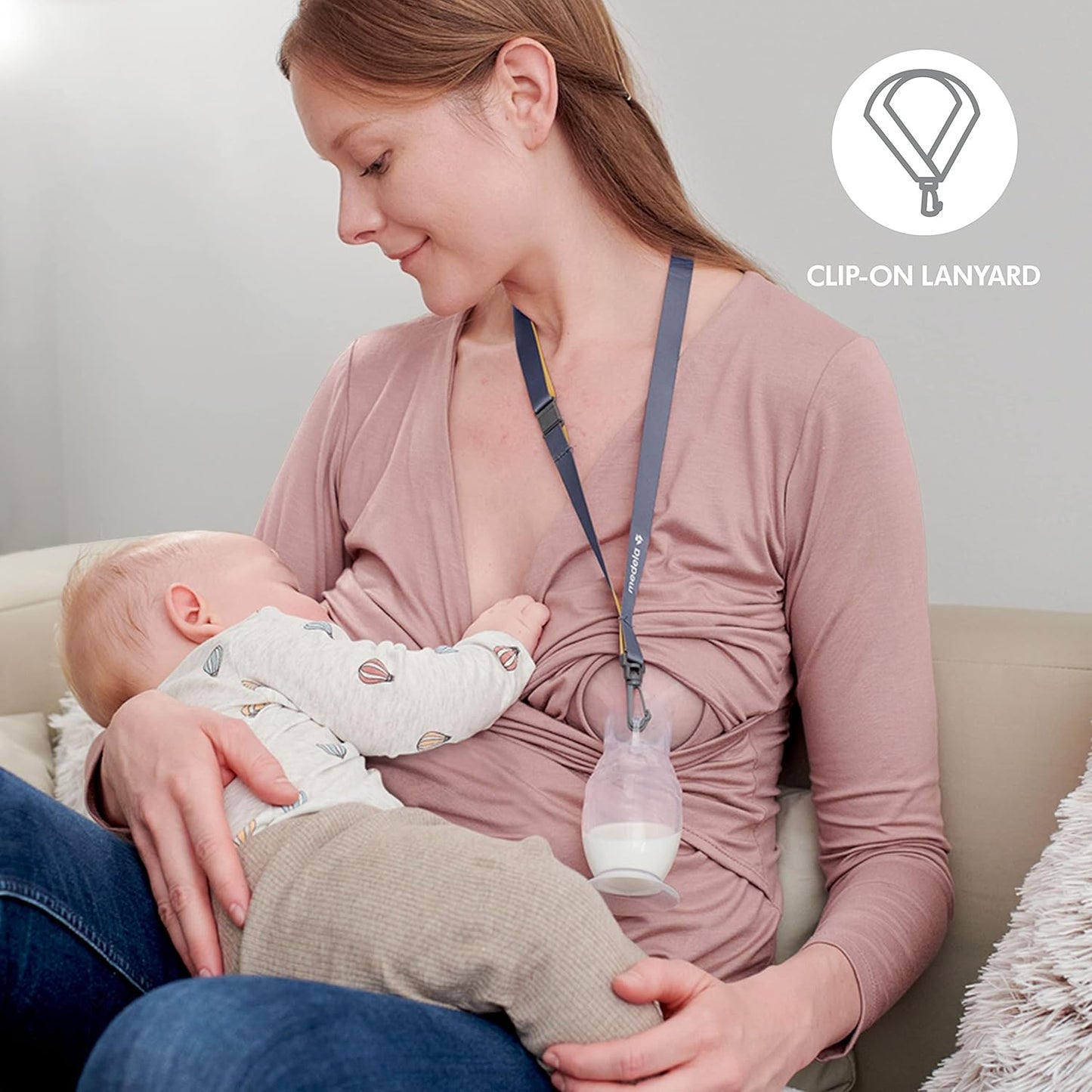 Silicone Breast Milk Collector, Milk Saver with Spill-Resistant Stopper, Suction Base and Lanyard, 3.4 Oz/100 Ml