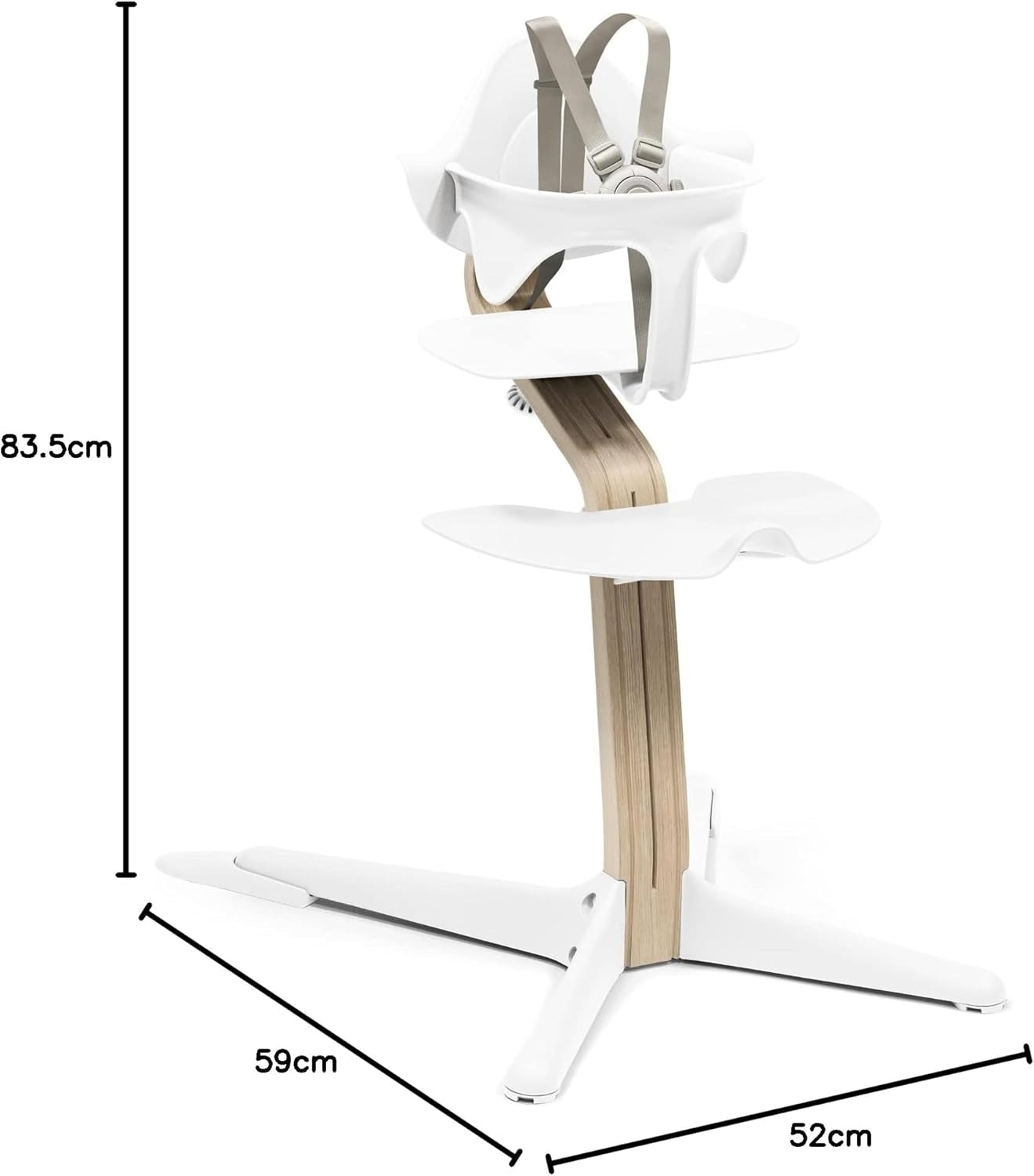 Nomi High Chair, White/Natural - Inspires Active Sitting - Tool-Free, Seamless Adjustability - Includes Baby Set with Removable Harness for Children 6-24 Months