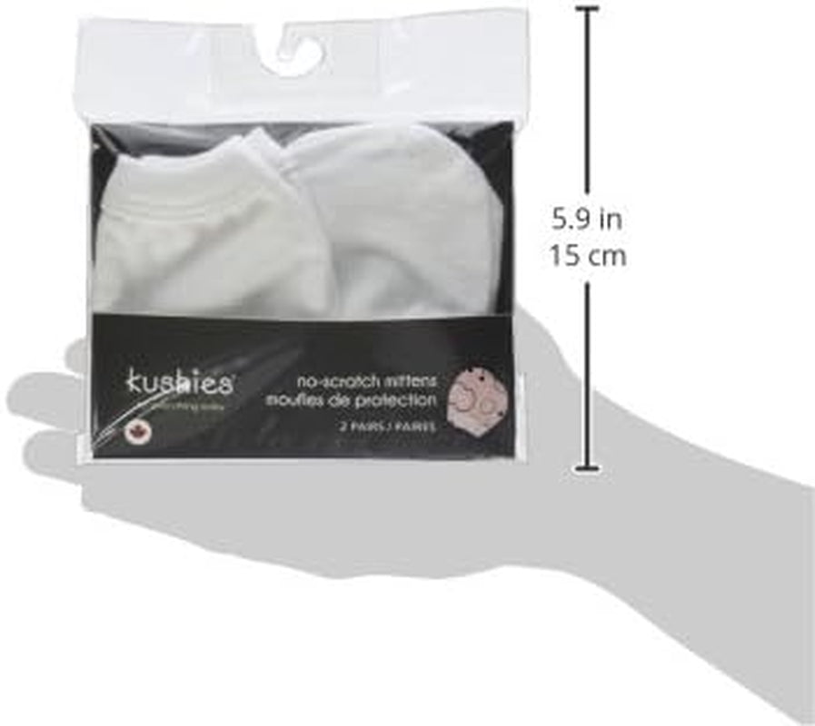 Newborn No Scratch Cotton Flannel Mittens 2 Pairs, White, Unisex