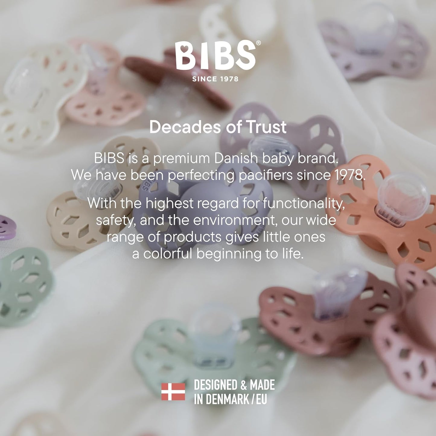 Pacifiers - Infinity Collection with Symmetrical Nipple| Bpa-Free Baby Pacifier | Made in Denmark | Set of 2 Blossom/Dusky Lilac Color Premium Soothers | Size 0-6 Months