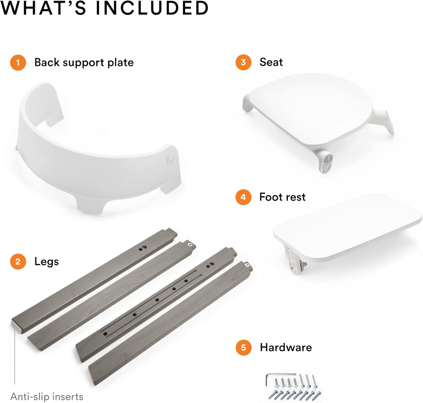 Steps Chair - White Seat with Hazy Grey Legs - 5-In-1 Seat System - Can Transform into Newborn + Toddler High Chair - for Children up to 187 Lbs. - Tool Free, Stylish & Adjustable