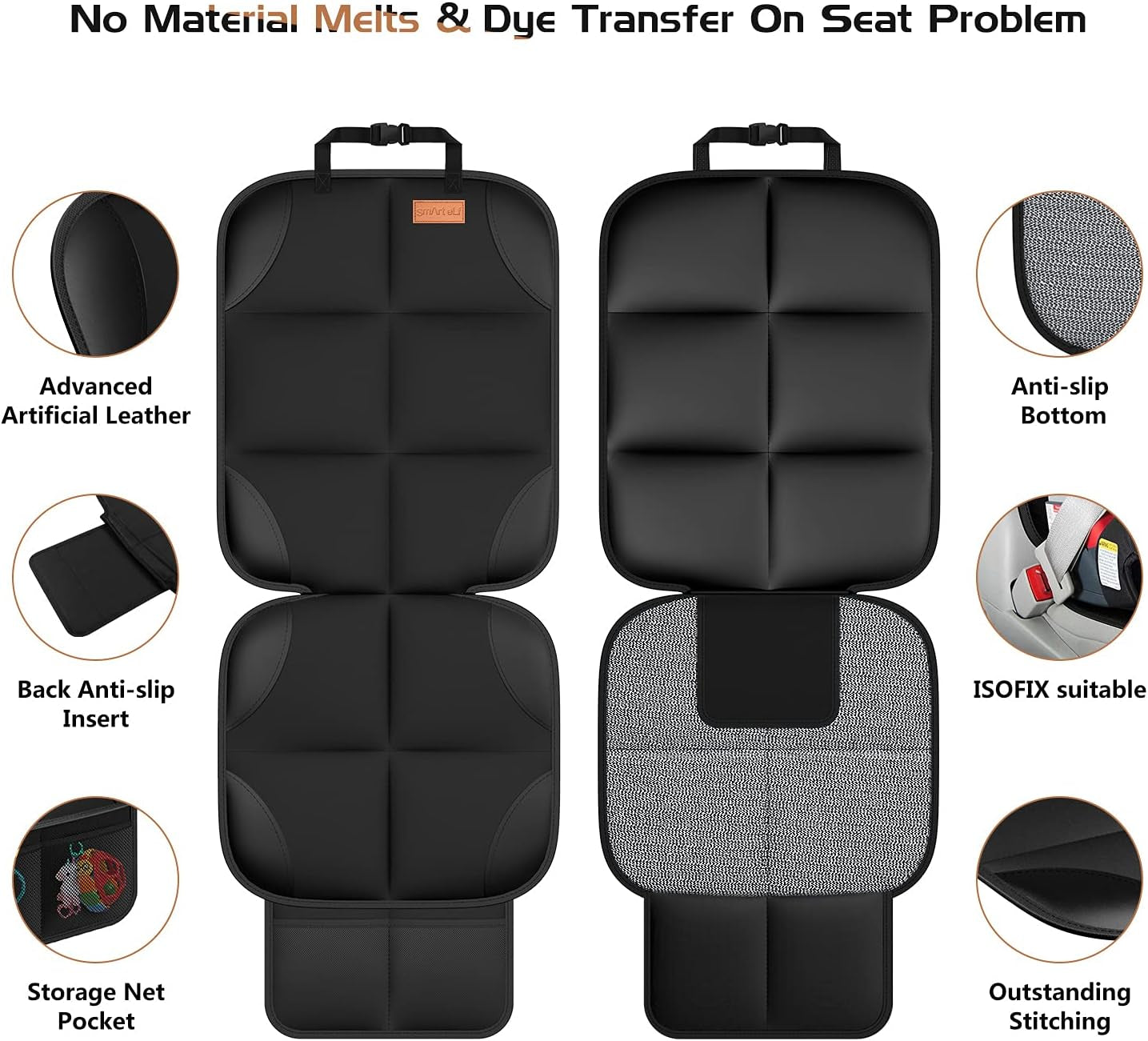 Car Seat Protector + Backseat Car Organizer Kick Mat, Large & Waterproof 600D Fabric Child Auto Carseat Protectors Saver for Baby Sit with Storage Pockets for Leather and Fabric Car Seat