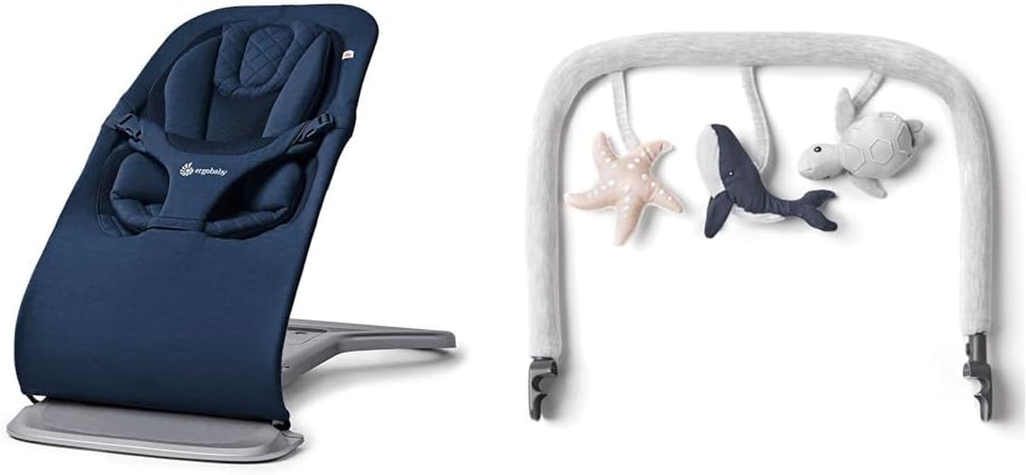 Evolve 3-In-1 Bouncer, Adjustable Multi Position Baby Bouncer Seat, Fits Newborn to Toddler, Midnight Blue & Evolve 3-In-1 Bouncer Toy Bar Accessory, Ocean Wonders