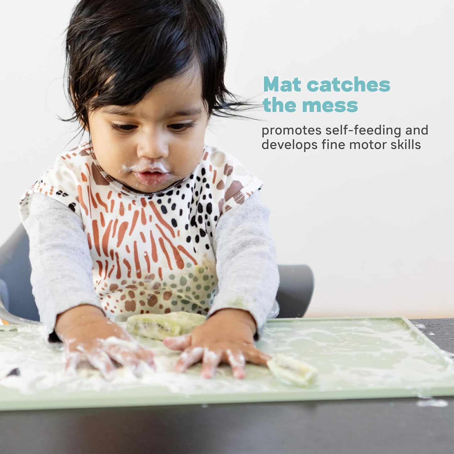 Tiny Placemat - Non-Slip, 100% Silicone Placemat That Fits on Most Highchair - Rolls-Up - Dishwasher Safe - 4 Months+ (Pewter)