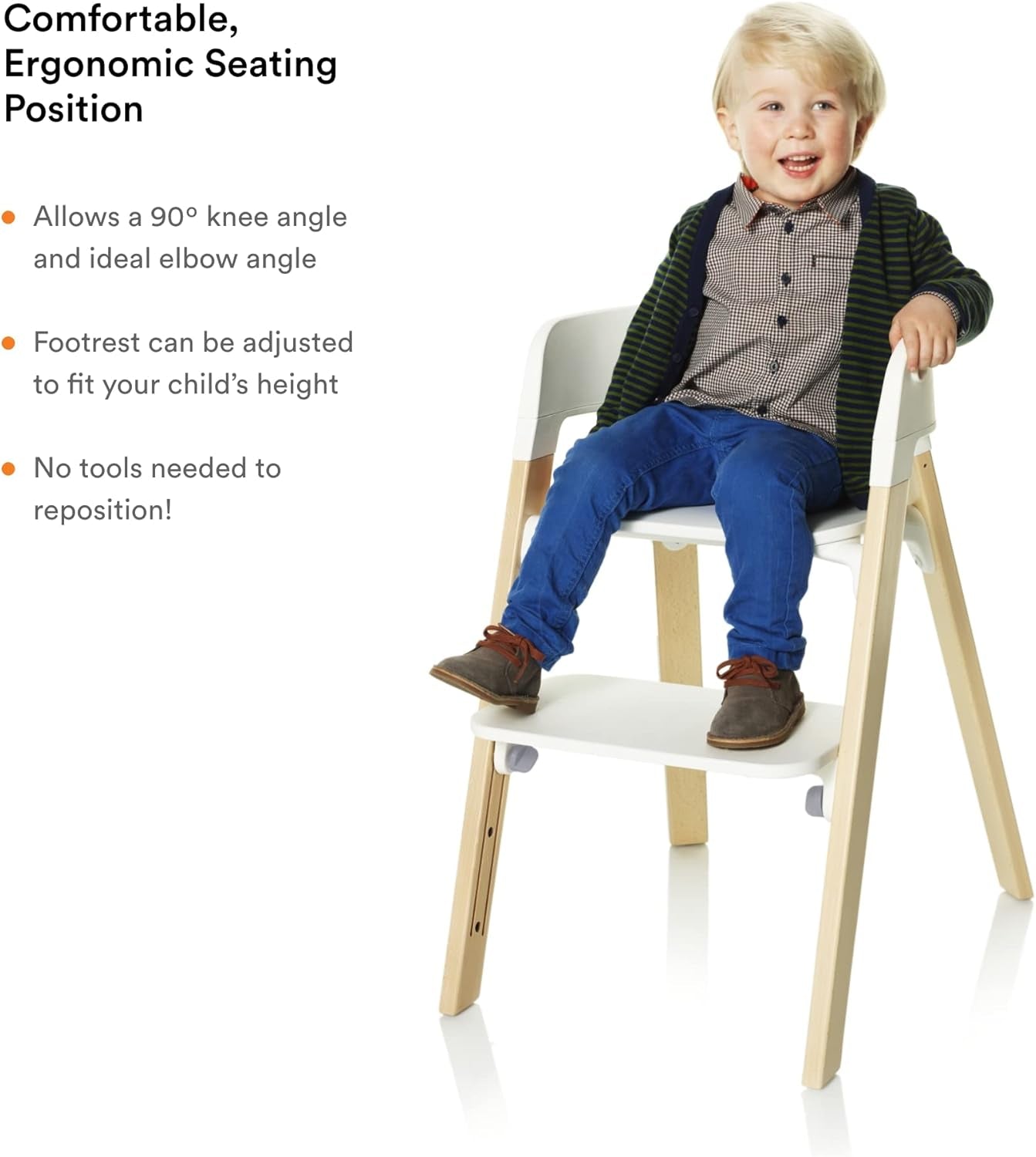 Steps Chair - White Seat with Hazy Grey Legs - 5-In-1 Seat System - Can Transform into Newborn + Toddler High Chair - for Children up to 187 Lbs. - Tool Free, Stylish & Adjustable