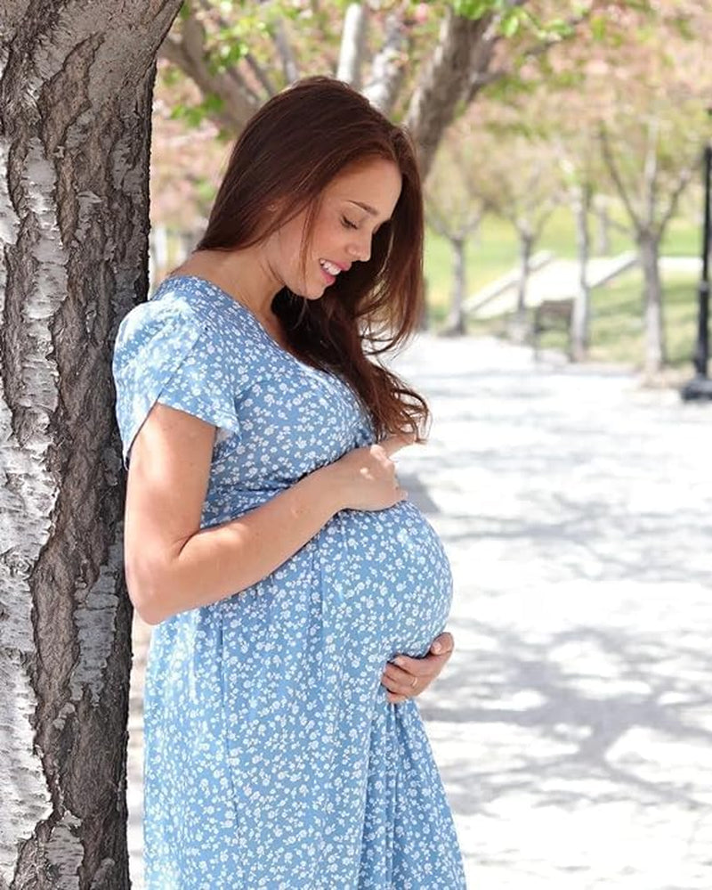 Maternity Maxi Dress Wrap V Neck Baby Shower Pregnancy Nursing Dresses