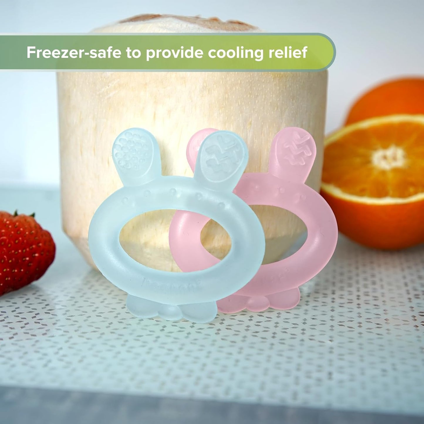 Silicone Baby Teether - Rabbit Ear Frozen Teething Toy for Babies 3-6 Months- Cold Teething Relief - BPA Free Silicone -Blue