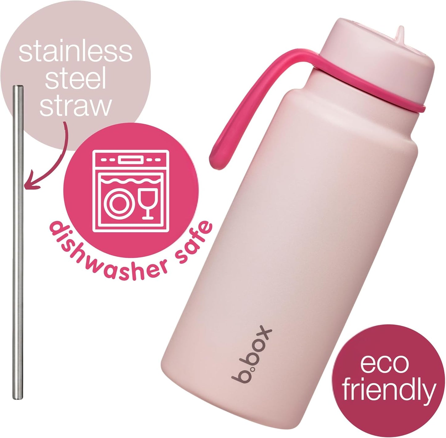 Bbox Triple Insulated 1L/34Oz Stainless Steel Water Bottle W/Flip Straw Keeps Drinks Cold 46 Hours Leak-Proof Tumbler with Lid & Straw for Travel, Gym & School Bpa-Free Sports Bottle Pink Paradise