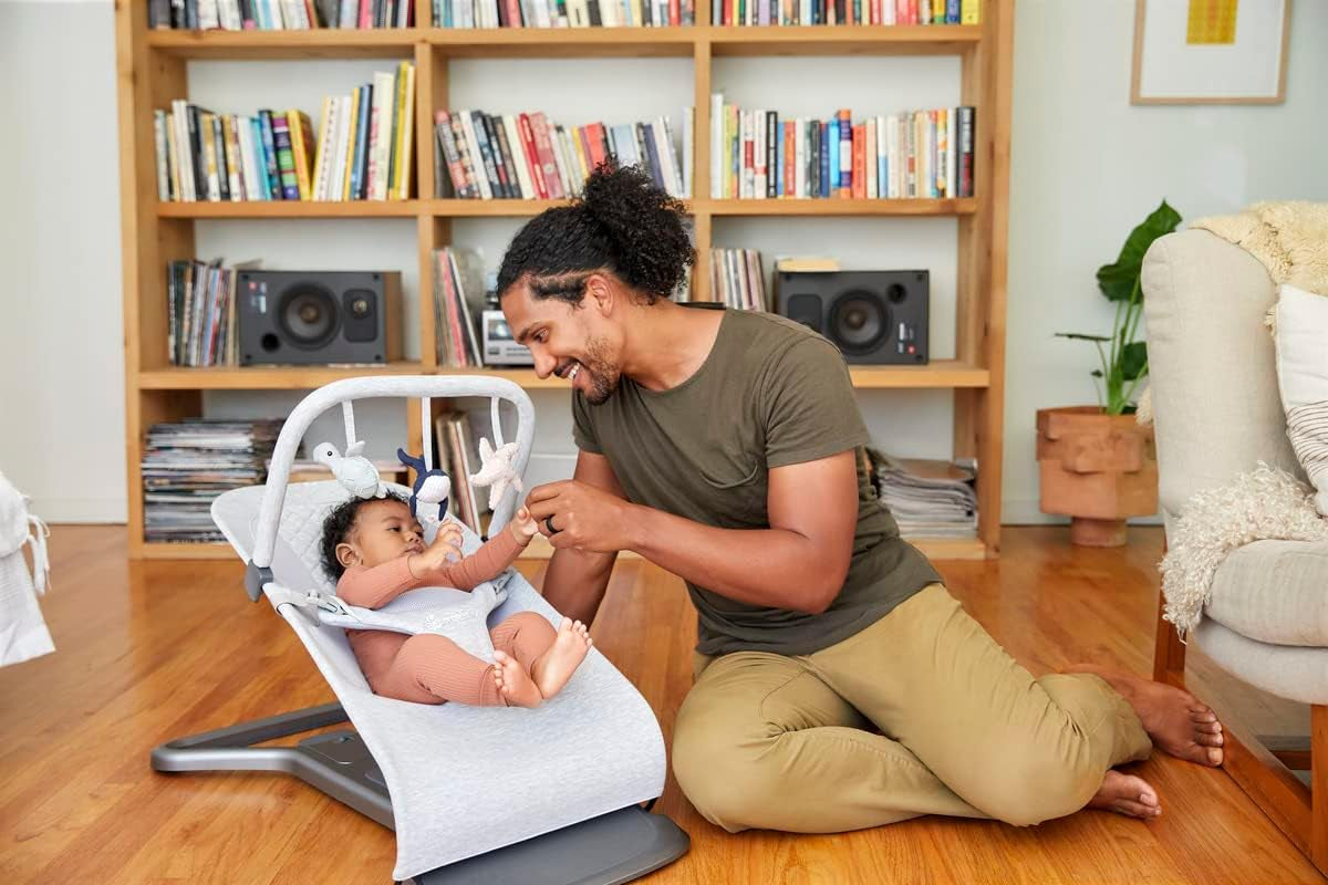 Evolve 3-In-1 Bouncer, Adjustable Multi Position Baby Bouncer Seat, Fits Newborn to Toddler, Midnight Blue & Evolve 3-In-1 Bouncer Toy Bar Accessory, Ocean Wonders