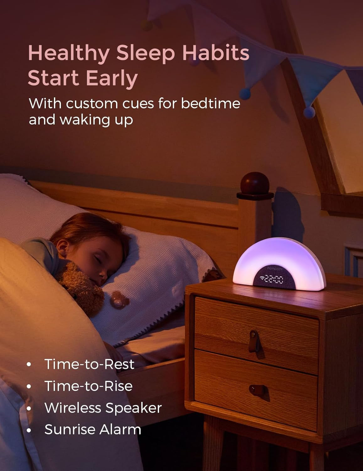 Dreamsync™ Baby Sound Machine, Night Light, APP Control Baby Sleep Trainer, Routine Builder, White Noise Machine with 34 Soothing Sounds, Wake up Light Sunrise Alarm Clock, Wireless Speaker