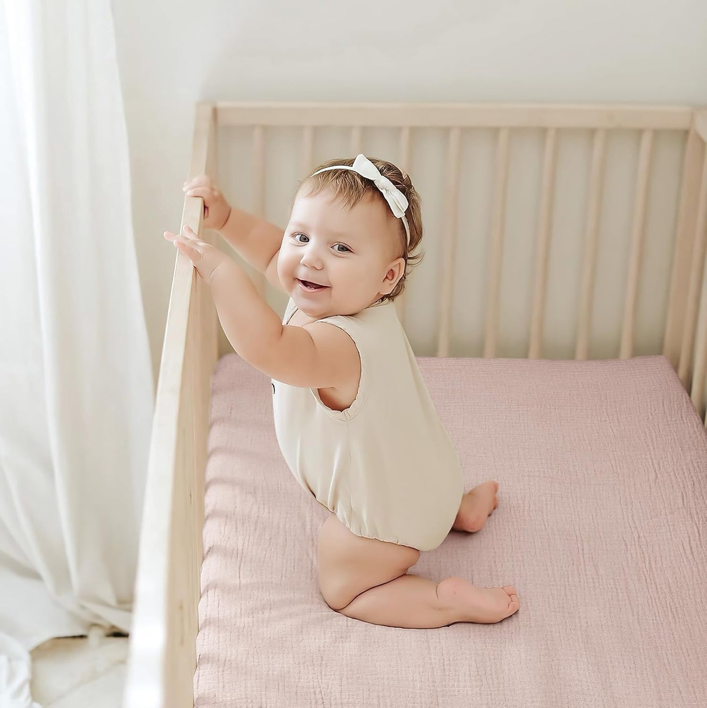 Lulumoon Crib Sheet Muslin for Baby: Soft Cotton Crib Sheets Fitted for Toddler Girl and Boy - Breathable Crib Mattress Sheet 28"X 52"