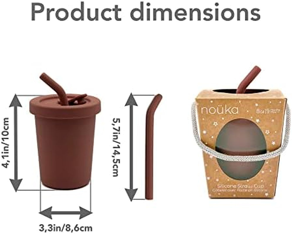 Nouka Straw Cup | 100% Food-Grade Silicone | Spill-Proof | Non-Slip & Soft | Dishwasher Friendly | Fern | Size 8 Oz