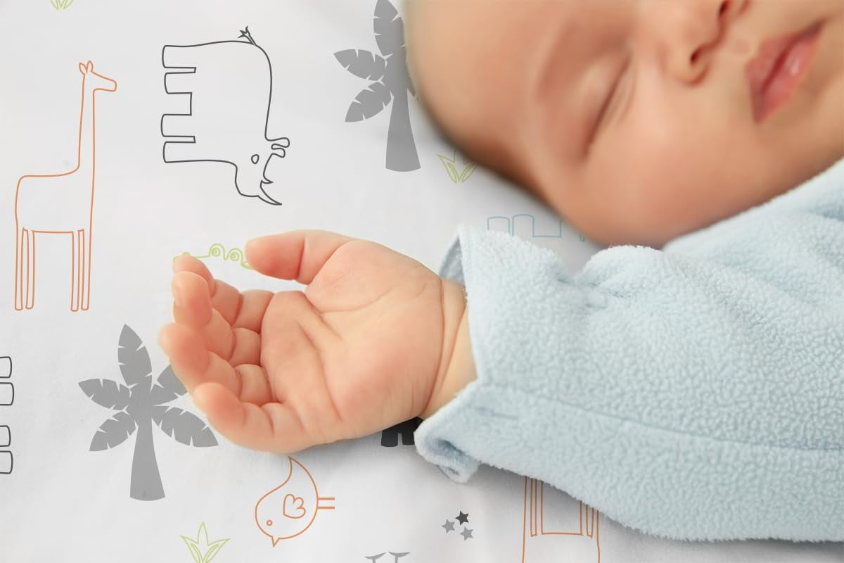 Baby 100% Breathable Cotton Percale Baby Crib Sheet, Fully Elasticized - Made in Canada 28" X 52" Multi Jungle Animal