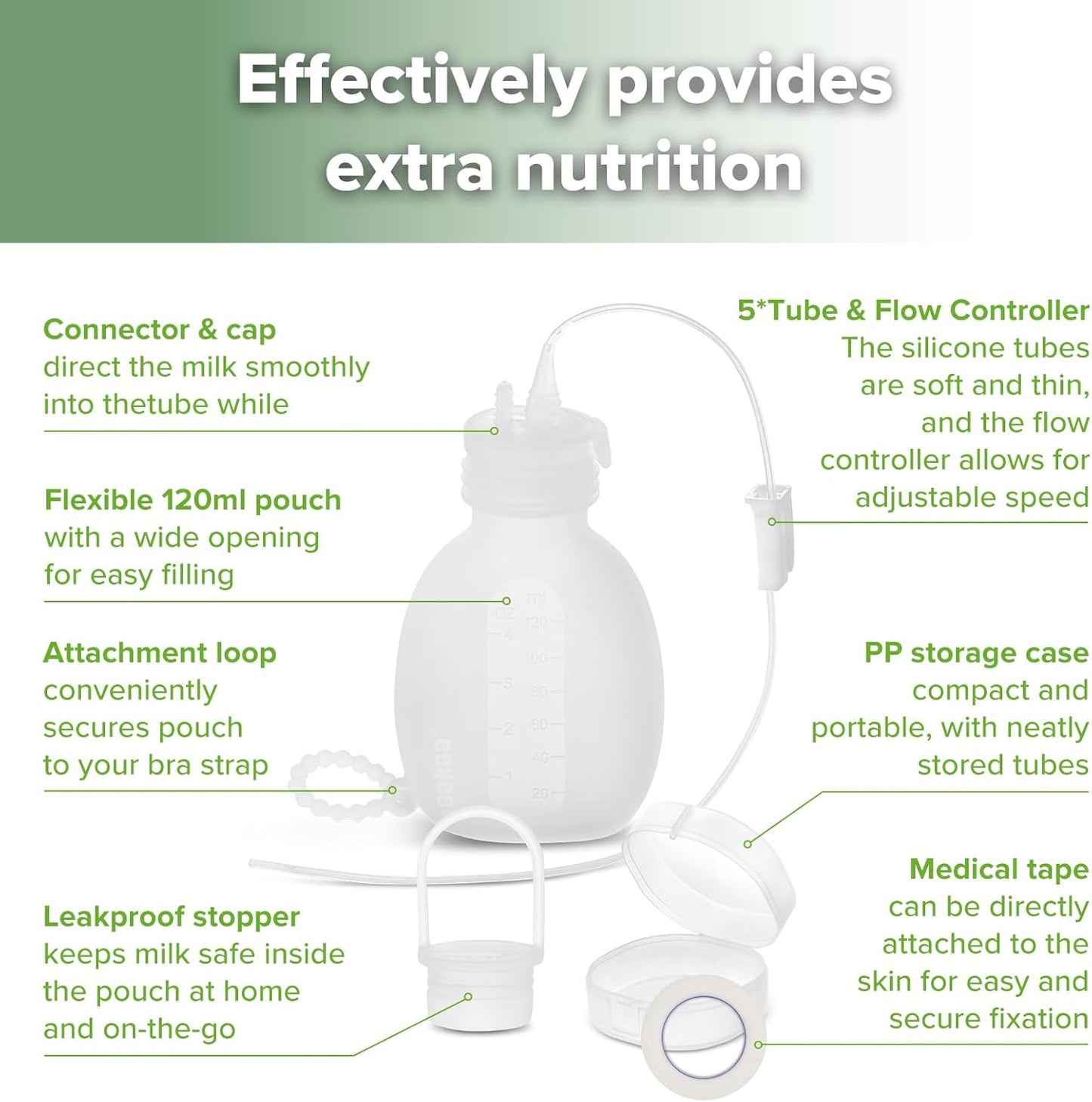 Supplemental Feeding Tube & Pouch Set,Baby Supplemental Nursing System,Sns Breastfeeding System,Food Grade Silicone