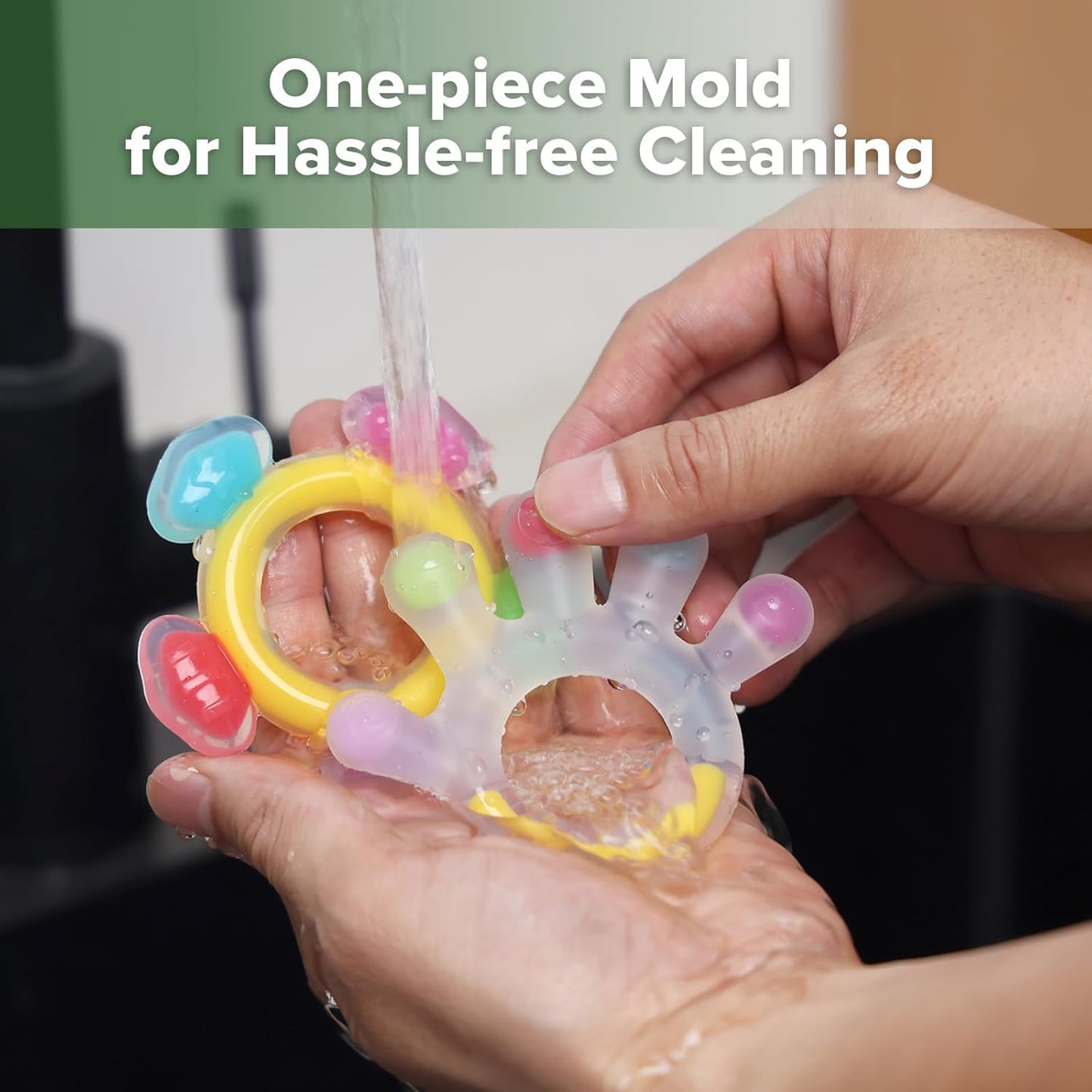 Silicone Teether Combo -Baby Freezer Teething Toy - Soft Cold Teether - Soothe Teething Pain & Itching Gum -Perfect Size-Palm & Ferris Wheel Shape for 3M+ Babies BPA Free - 2 Pk