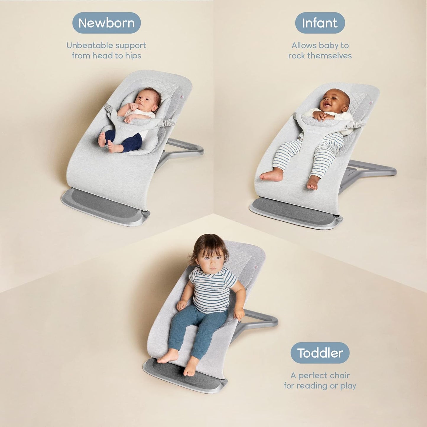 Evolve 3-In-1 Bouncer, Adjustable Multi Position Baby Bouncer Seat, Fits Newborn to Toddler, Midnight Blue & Evolve 3-In-1 Bouncer Toy Bar Accessory, Ocean Wonders