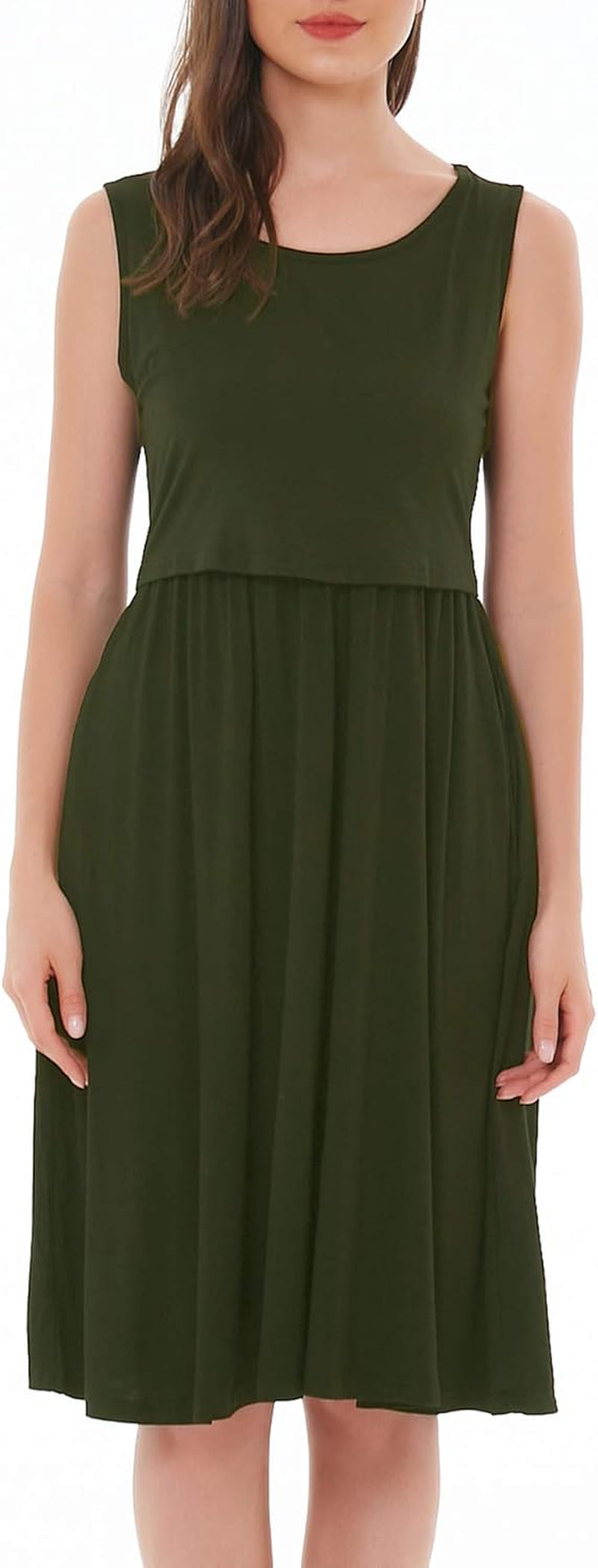 Women'S Sleeveless Nursing Dresses Patchwork Maternity Breastfeeding Dress