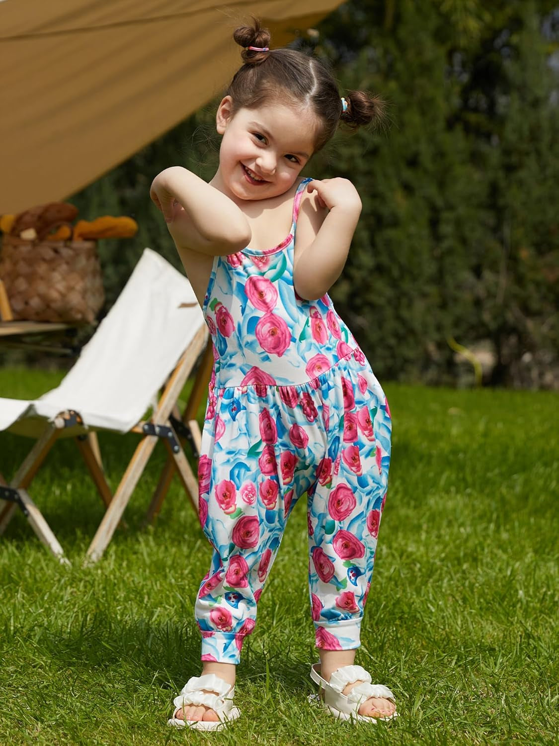 Toddler Girls Jumpsuit Clothes Sleeveless Spaghetti Strap Romper Summer Baby Rompers with Pockets 1-6 Years