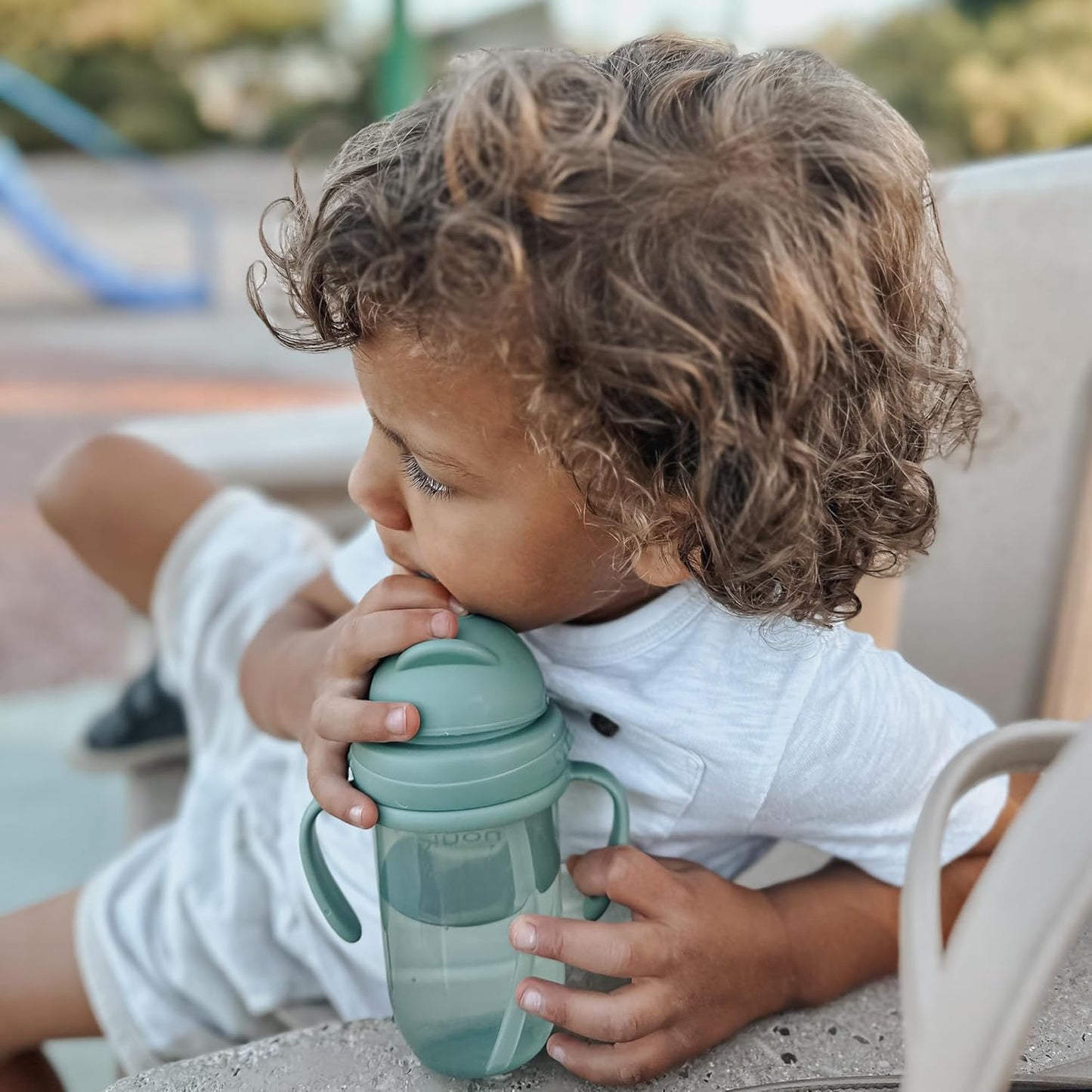Nouka Straight Straw Cup with Click Top Lid | Leak Proof and Easy Grip | Removable Handles | Deep Ocean