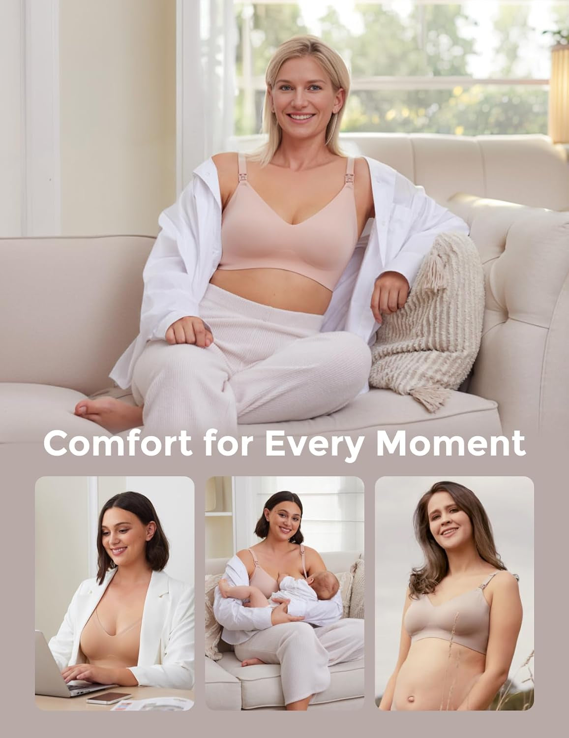 Nursing Bras for Breastfeeding, Seamless Maternity Bra Ultra Comfort Smooth Wireless Pregnancy Sleeping Bralette