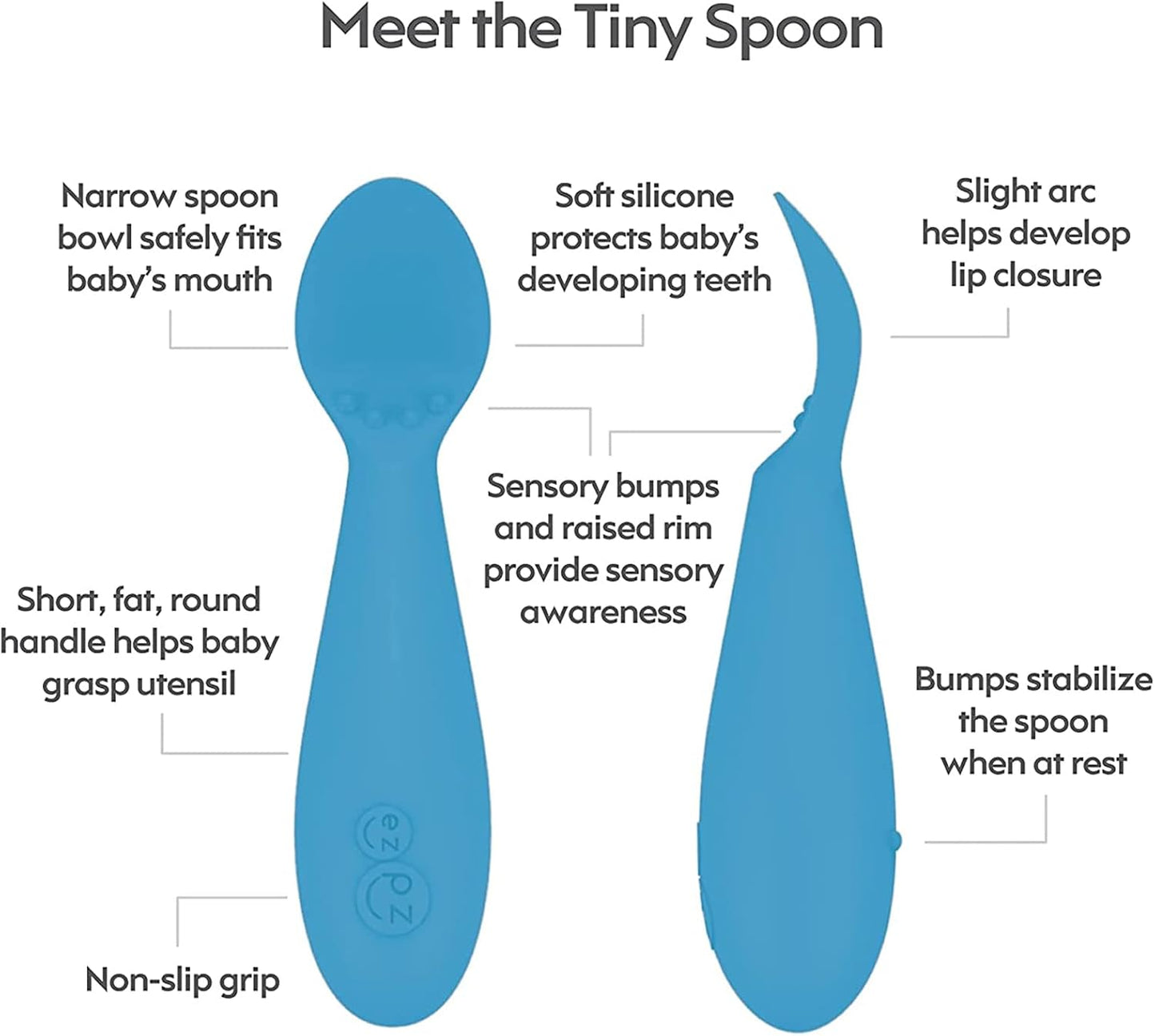 Developmental Utensil Set - 100% BPA Free Fork, Spoon, Knife for Babies, Toddlers and Preschool First Foods + Self-Feeding - Designed by a Pediatric Feeding Specialist (Blue)