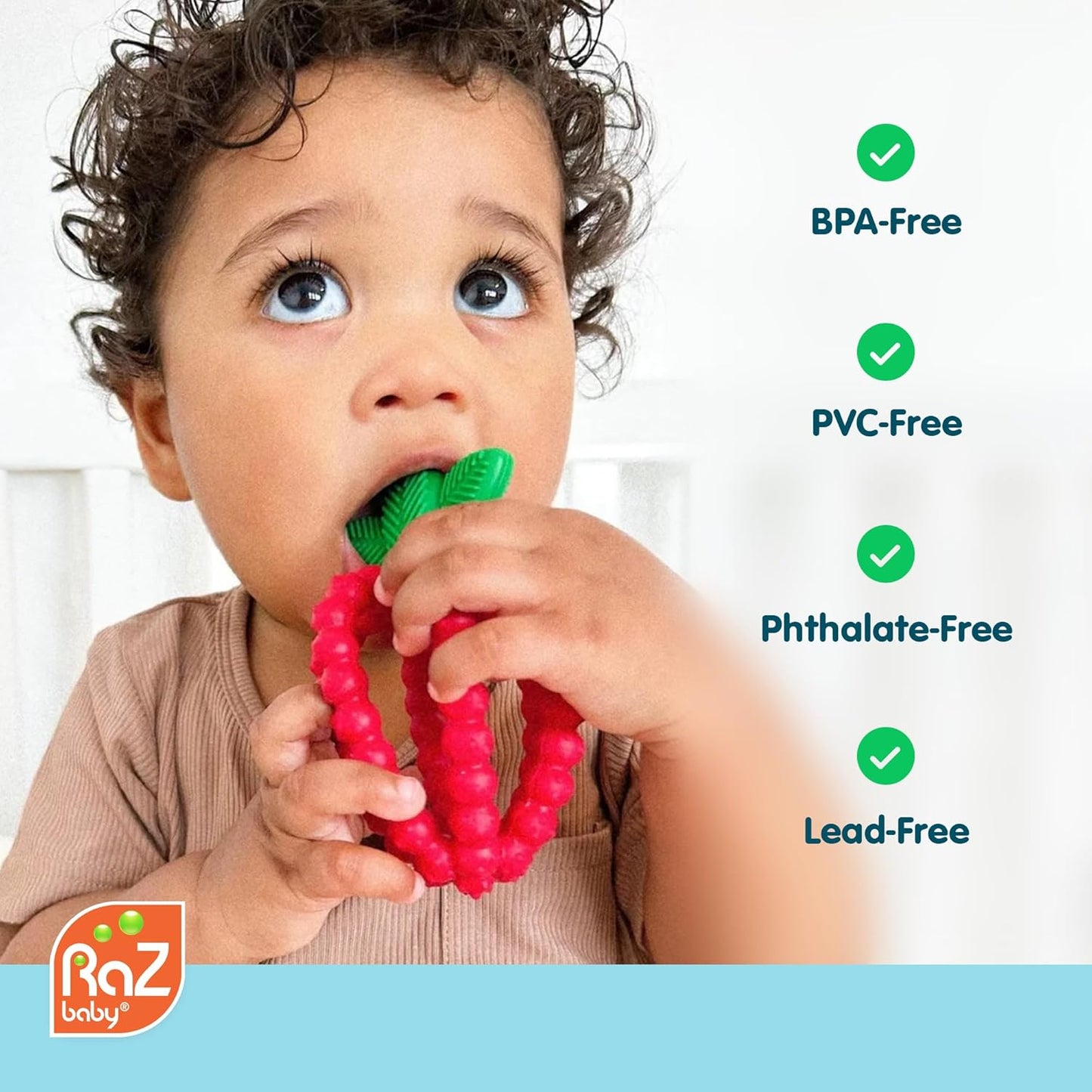 Silicone Infant & Baby Teething Toy, Textured Berrybumps Soothe Babies’ Sore Gums, Razberry Bites Relief Teether, Back & Front Teeth, BPA Free, Easy to Hold, Fruit Shape for Babies 3M+ - Red
