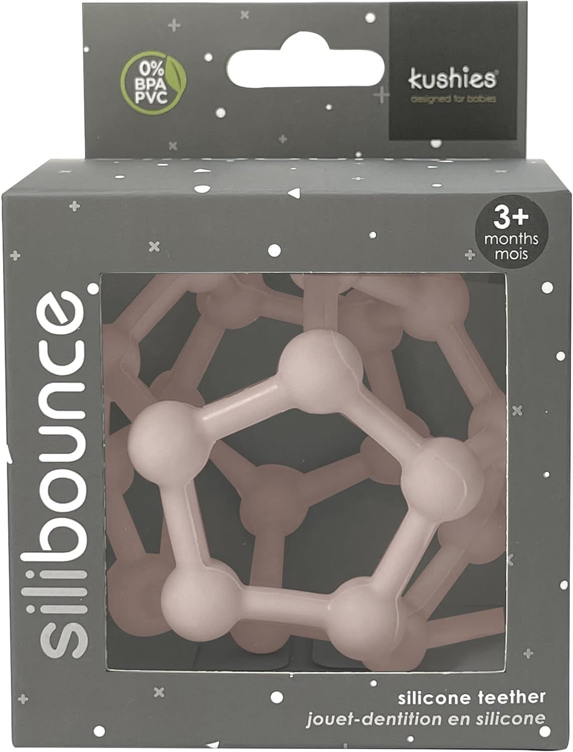 SILIBOUNCE by Soothing Squishy Sensory Teething Toy Ball for Baby. Soft on Gums. 100% Food Grade Silicone, Grab & Chew - Pink