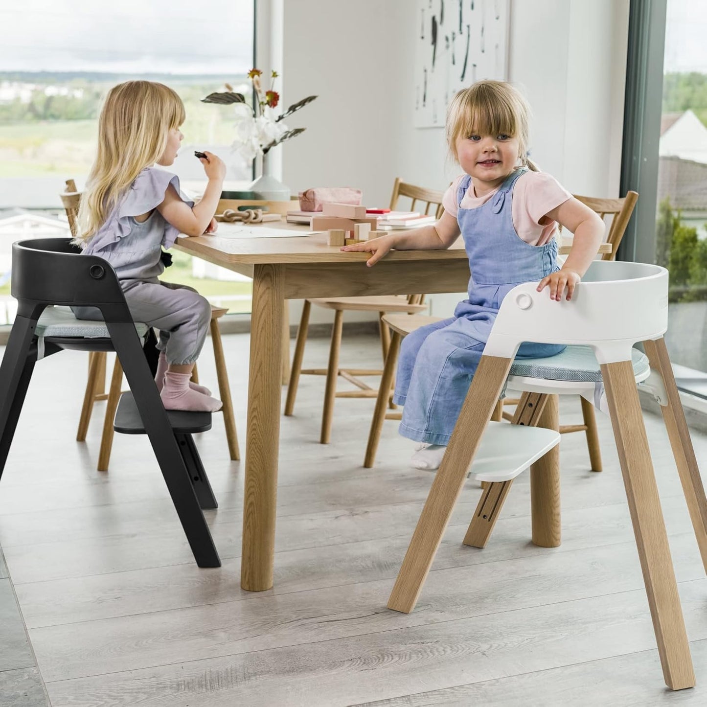Steps Chair - White Seat with Hazy Grey Legs - 5-In-1 Seat System - Can Transform into Newborn + Toddler High Chair - for Children up to 187 Lbs. - Tool Free, Stylish & Adjustable