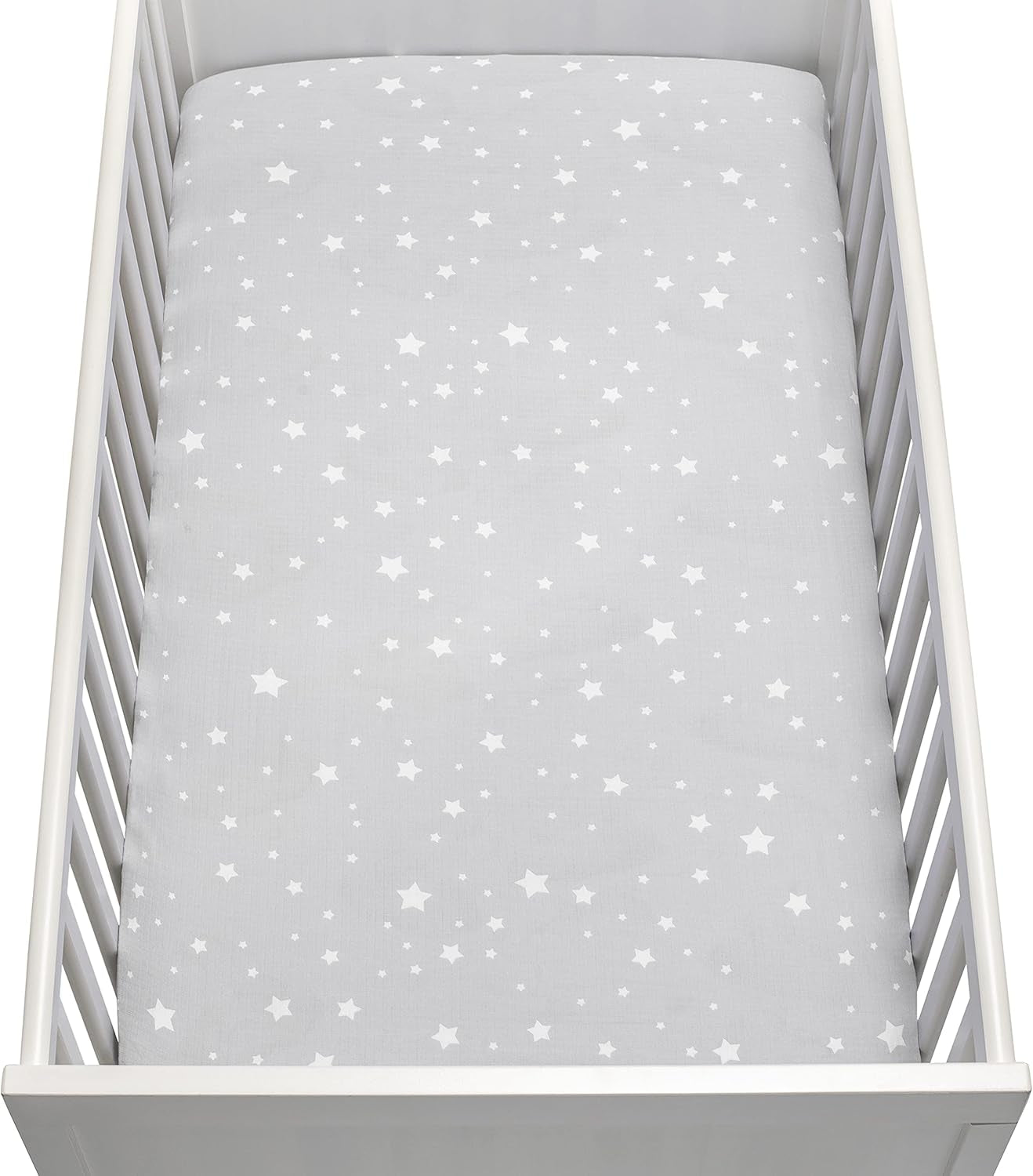 Organic Fitted Crib Sheet (2-Pack) - Ultra-Breathable and Soft, 100% Organic Muslin Cotton, Stardust Print in Twilight Grey + Solid White, Fits All Standard Cribs