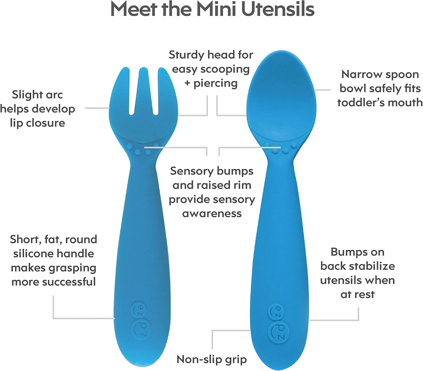 Developmental Utensil Set - 100% BPA Free Fork, Spoon, Knife for Babies, Toddlers and Preschool First Foods + Self-Feeding - Designed by a Pediatric Feeding Specialist (Blue)