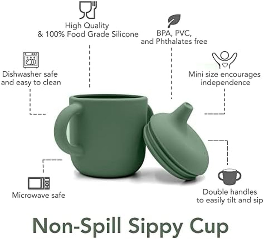 Nouka Non-Spill Sippy Cup | 100% Food-Grade Silicone | Easy Grip Double Handles | Non-Slip & Soft | Dishwasher Friendly | Fern | Size 6 Oz