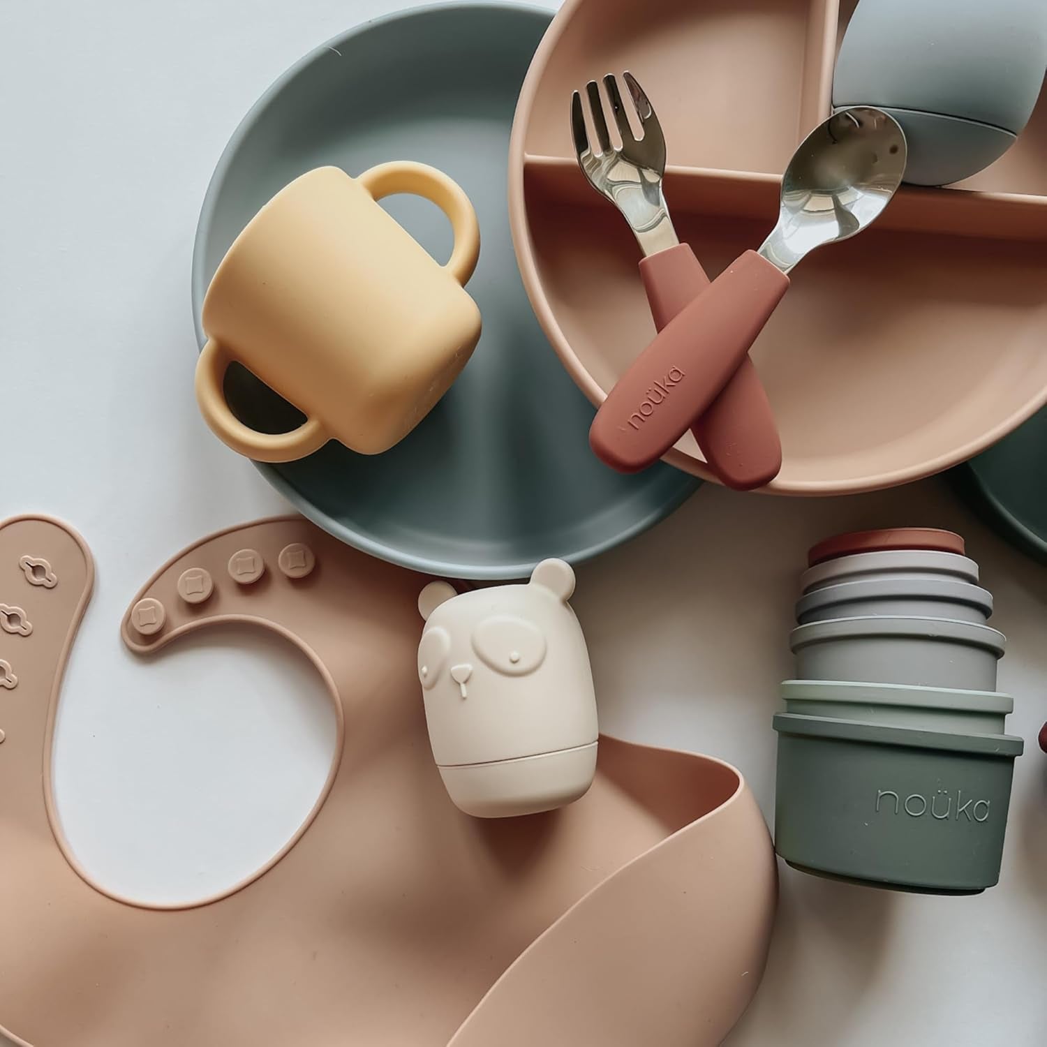 Nouka Flat Plate | 100% Food-Grade Silicone Baby Plates | Comes with a Lip Edge | Non-Slip & Soft | Dishwasher Friendly | Lily Blue | Size 7.5 In