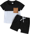 Toddler Baby Boy Summer 2Pc Clothes Short Sleeve Contrast Color T-Shirt+ Drawstring Shorts Pants Set Outfits