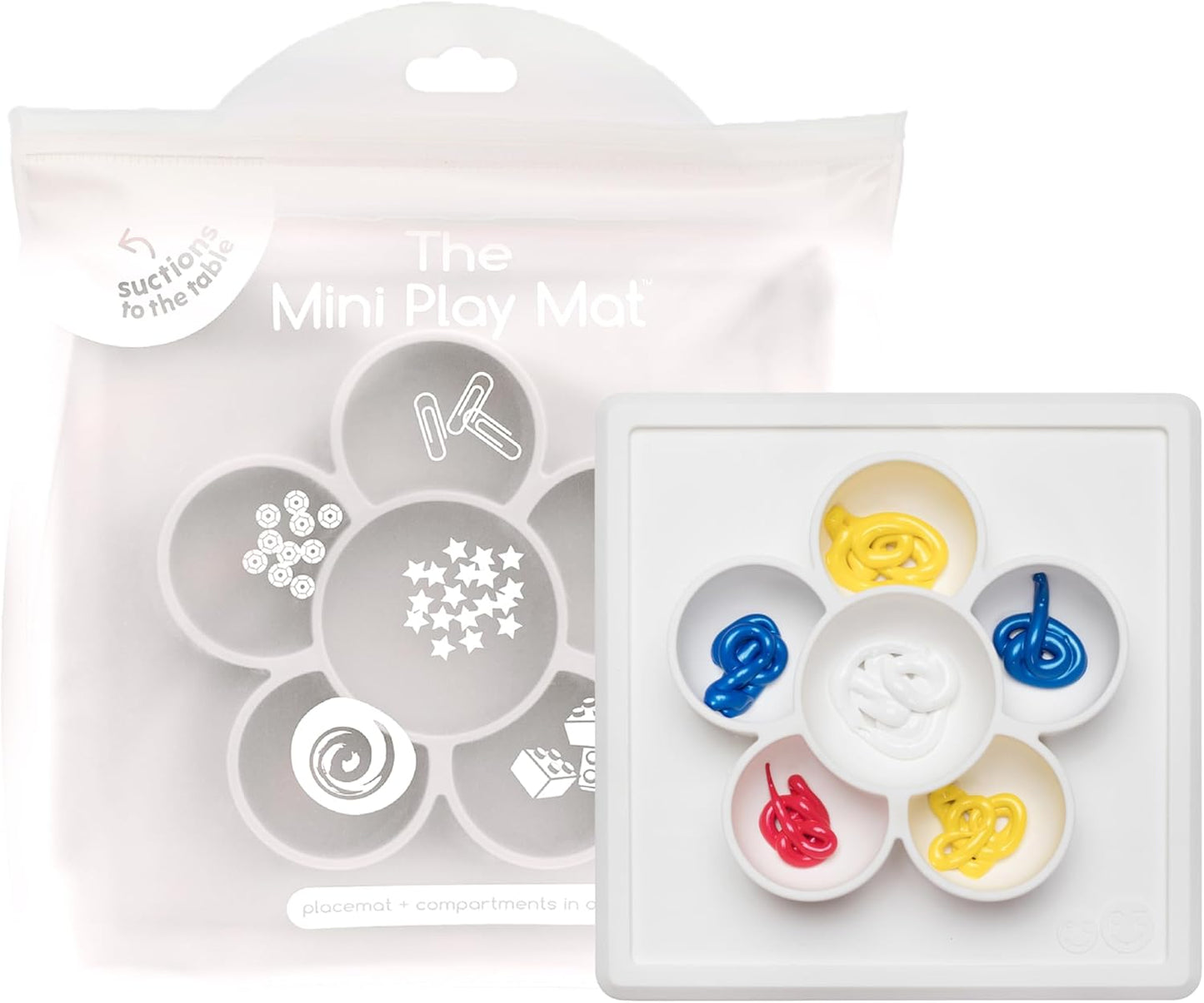 Mini Play Mat (Cream) - 100% Silicone Suction Flower Plate with Built-In Placemat for Infants + Toddlers - Crafting + Snacks - Divided Plate - Dishwasher Safe