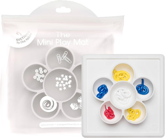 Mini Play Mat (Cream) - 100% Silicone Suction Flower Plate with Built-In Placemat for Infants + Toddlers - Crafting + Snacks - Divided Plate - Dishwasher Safe