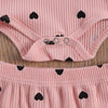 New Born Baby Ribbed Clohtes Suit Girl Boy Heart Print Crew Neck Lace Long Sleeve Top, Long Pants and Hairband 3-Piece Suits