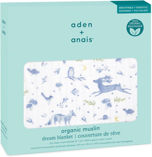 Dream Blanket, 100% Organic Cotton Muslin Blankets for Girls & Boys, Ideal Lightweight Newborn Nursery & Crib Blanket, Outdoors - Sleepy Forest