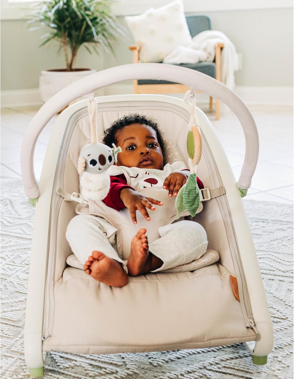 Boho Chic 2-In-1 Rocker with Removeable Toy Bar, Rocking or Stationary Modes and Folds Flat for Storage, Beige
