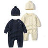 Autumn Newborn Girl Boy Knitted Jumpsuits Outfits Baby Rompers Caps Clothes Sets Winter Long Sleeve Toddler Infant Overalls 2Pcs