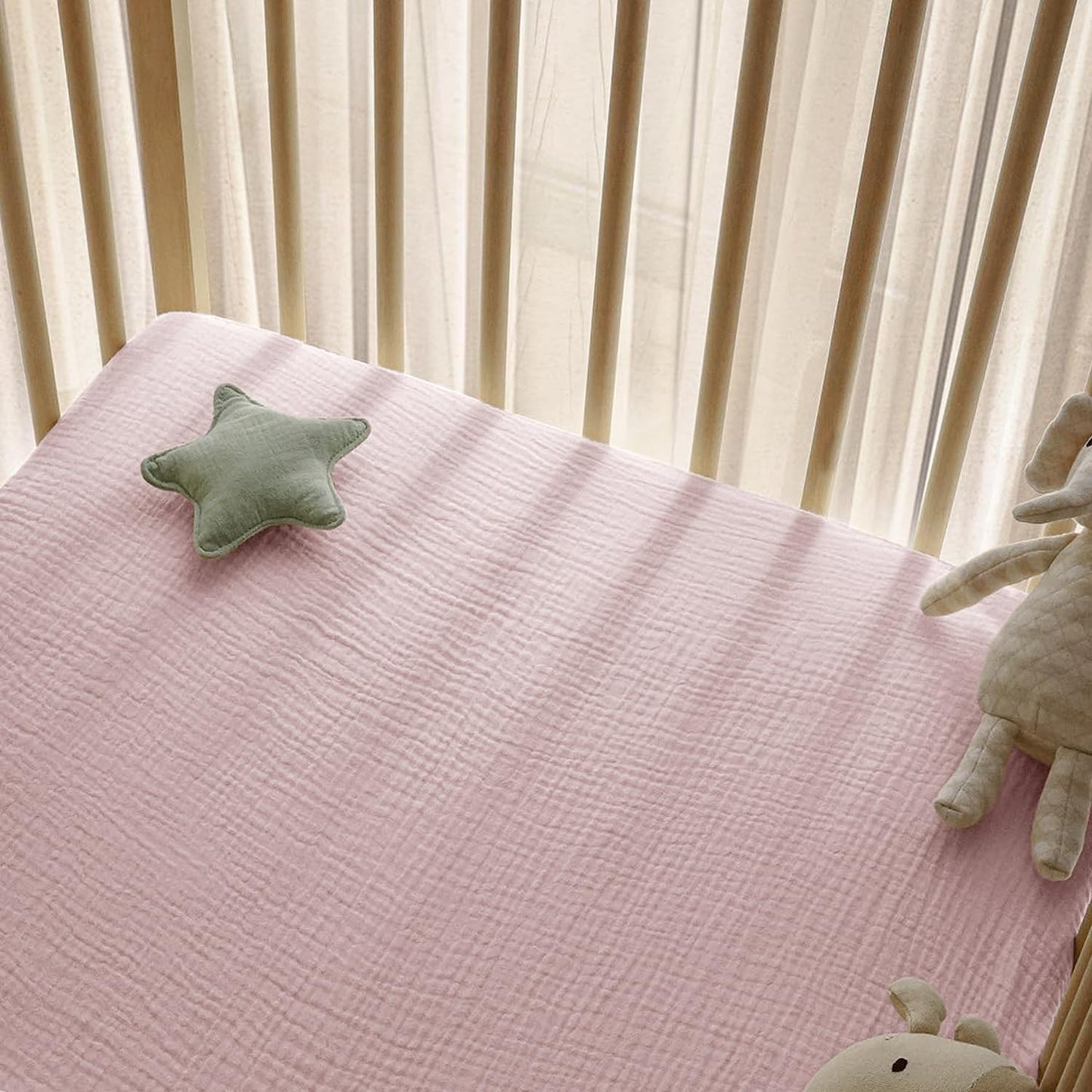 Muslin Crib Sheet,2Pk 100% Cotton Crib Sheets for Standard Crib Mattress & Toddler Bed Mattress 52"X28", Soft Breathable Neutral Crib Sheets Fitted for Boys Girls, Pink Bunny