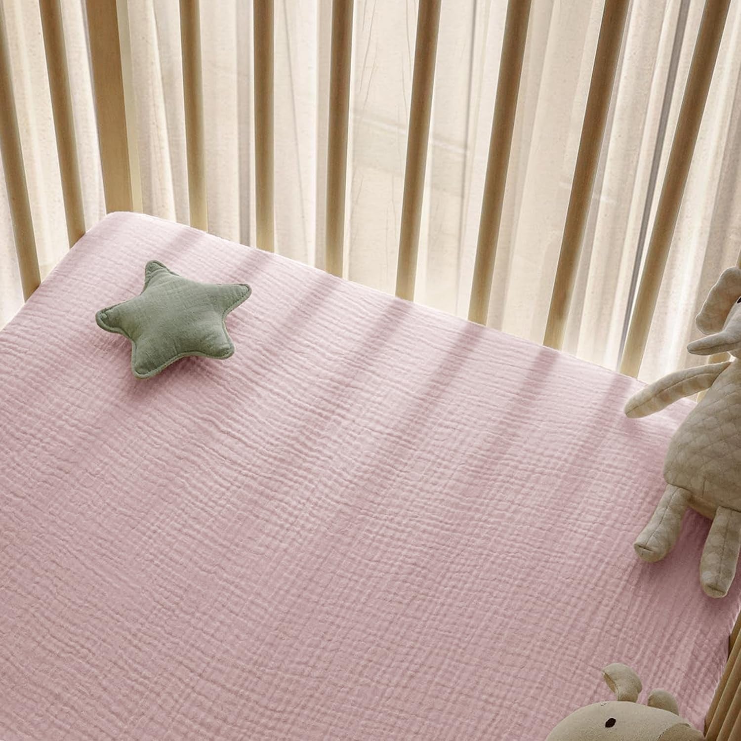 Muslin Crib Sheet,2Pk 100% Cotton Crib Sheets for Standard Crib Mattress & Toddler Bed Mattress 52"X28", Soft Breathable Neutral Crib Sheets Fitted for Boys Girls, Pink Bunny