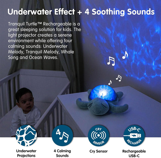 Ocean Projector Nightlight with 2 White Noises & 2 Soothing Sounds | Adjustable Settings | Cry Sensor | Tranquil Turtle - Green (Rechargeable)