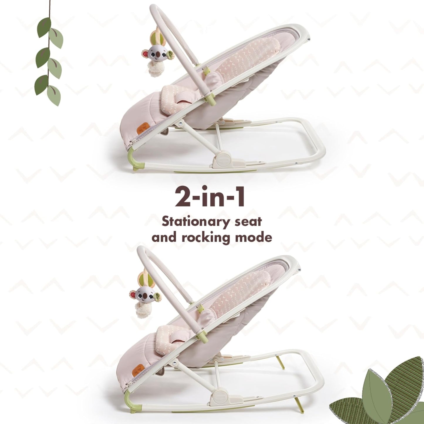Boho Chic 2-In-1 Rocker with Removeable Toy Bar, Rocking or Stationary Modes and Folds Flat for Storage, Beige