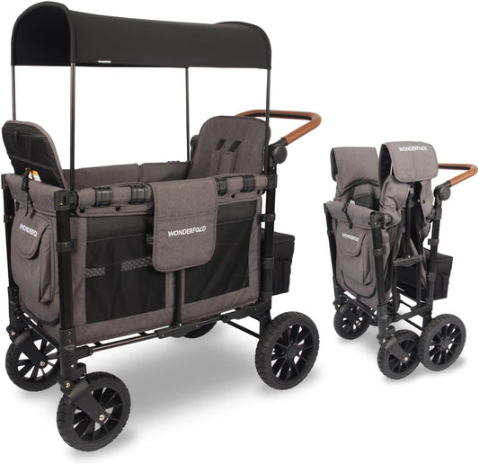 W2 Luxe Double Stroller Wagon Featuring 2 High Face-To-Face Seats with Magnetic Buckle 5-Point Harnesses and Adjustable/Removable Uv-Protection Canopy, Charcoal Gray