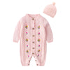 Autumn Newborn Girl Boy Knitted Jumpsuits Outfits Baby Rompers Caps Clothes Sets Winter Long Sleeve Toddler Infant Overalls 2Pcs