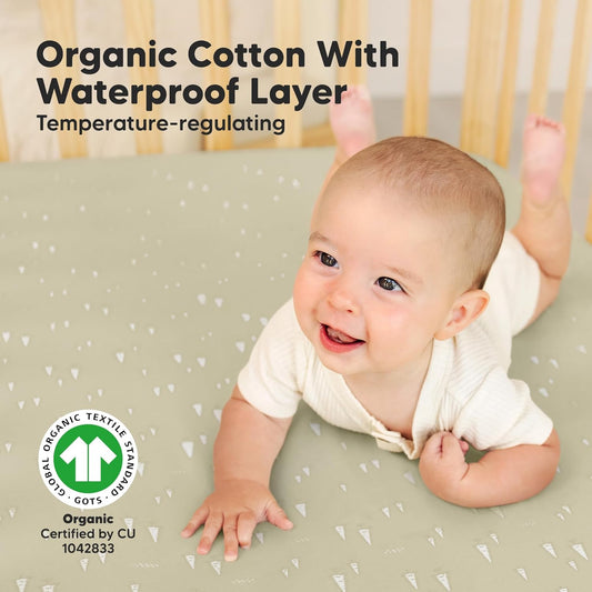 2-Pack Waterproof Crib Sheets for Girl, Boy - Organic Cotton Fitted Crib Sheets Neutral, Crib Mattress Protector Sheets, Soft Toddler Bed Sheets, Washable Infant Fitted Baby Crib Sheets (Pine Grove)