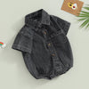 Infant Newborn Baby Boys Girls Denim Jumpsuit Solid Short Sleeve Turn-Down Collar Baby Jumpsuits Summer Buttons Casual Bodysuits