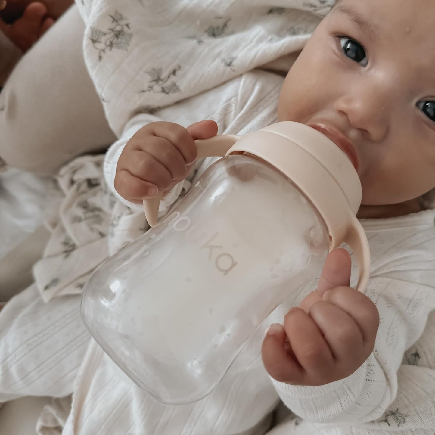 Transitional Baby Bottle/Sippy Cup | Non Spill | Easy Grip Double Handles | Dishwasher Friendly | Moss | Size 8 Oz